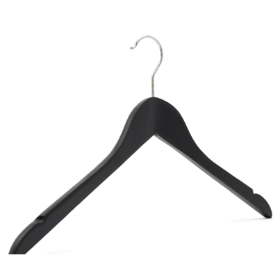 Black Wooden Hanger with Notches - No Bar 44cm Wide
