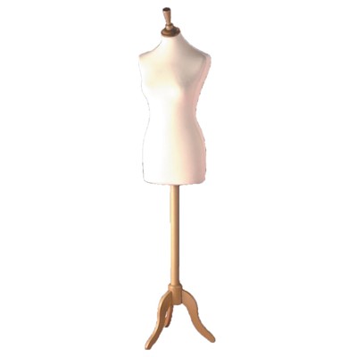 Economy Female Bust, Beige with Wooden Tripod Stand and Neck in Pine