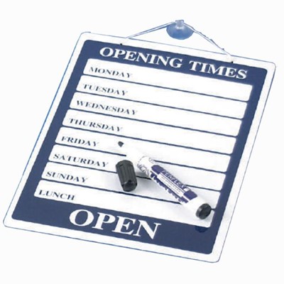 Opening Times Showcard and Dry Wipe Pen 200mm x 300mm