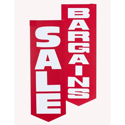 Hanging Pennant 'Sale/Bargains'. White on Red