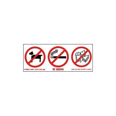 Vinyl Sign, Self Adhesive FRONT - No Dogs / Smoking / Food - 250mm x 100mm