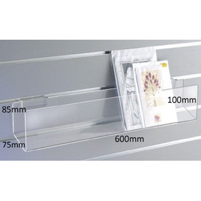 Slatwall Acrylic Standard Card Rack 600mm wide